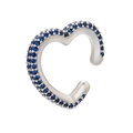 Silver heart ear cuff featuring micro-pave blue cubic zirconia stones for women - Platinum Blue Zirconia