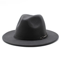 Detail of dark gray wool fedora featuring a slim black leather band and silver buckle - M (56-58cm) / Dark Gray