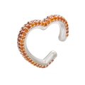 Silver-plated heart-shaped ear cuff with pave-set orange cubic zirconia stones - Silver Orange Zirconia
