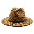 Leopard print fedora hat in yellow and black felt with leather band and metal buckle - M (56-58cm) / Khaki