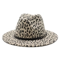 Classic leopard print wool fedora hat with black leather band and metal buckle detail - M (56-58cm) / Beige