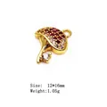 Gold mushroom pendant with red micro-pave cubic zirconia crystals for jewelry making - 2#-Mushroom