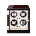 4-slot automatic watch winder in mahogany wood with cream leather lining and glass door - 4 Slots / Ebony Lacquer & Cream PU