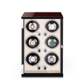 6-slot automatic watch winder in dark red wood grain with elegant beige interior - 6 Slots / Ebony Lacquer & Cream PU