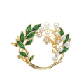 Elegant lily of the valley ring brooch with green enamel leaves and white pearls - Green Garland Pearl