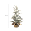 Mini albero di Natale da 70cm con effetto neve e base rustica avvolta in juta - Pino Floccato - Grande (70cm)