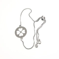 Elegante pulsera con colgante de trébol plateado con cadena ajustable y circón - Colgante + Pulsera / Plateado