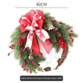 40cm Christmas wreath with pine branches, red berries, cones and reindeer bow - 45CM Cedar Reindeer Style