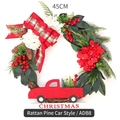 45CM Christmas wreath with pine cones, berries, red car model and plaid bow decoration - 40CM Pine Branch Car Style