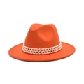 Detail of orange wool fedora featuring an elegant triple-row white pearl decorative band - M(56-58cm) / Orange