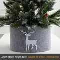Dark grey felt Christmas tree collar with white reindeer design, 180cm length - Fits 210cm Tree (180x30cm)