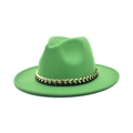 Detail of bright green wool felt fedora featuring a gold and black metal chain band - M (56-58cm) / Grass Green