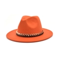 Detail of orange wool fedora featuring a chunky gold chain with black woven strap - M (56-58cm) / Orange