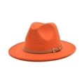 Detail of orange wool fedora featuring a slim brown leather belt and gold buckle - M(56-58cm) / Orange