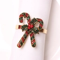 Christmas candy cane napkin ring with red and green rhinestones on white cloth - Retro Candy Cane 1