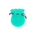 Mint green velvet drawstring jewelry bag with black braided cord on white background - Lake Blue