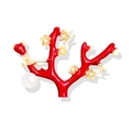 Red coral branch brooch with golden flowers and a single round white pearl accent - Red Coral Branch Floral (YNCP00632)