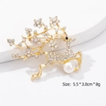 Golden deer brooch with cherry blossom antlers, crystals, and a pearl, 5.5x3.0cm - Golden Cherry Blossom Elk (YNCP1012 White Rhinestone)