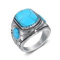 Anello vintage da uomo in acciaio inossidabile con turchese quadrato e dettagli incisi - US 7 / Acciaio Turchese Blu