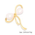 Elegant bow brooch with large white teardrop pearls and rhinestones in golden finish - Gold Bow Double Artificial Pearl (YNCP04209 Gold)