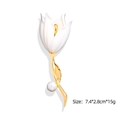 Tulip brooch with white enamel petals, gold finish and pearl accent, 7.4x2.8cm - White Tulip Stem (YNCP03718 White)