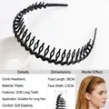 Cerchietto da uomo in plastica nera con denti da 2cm per sport e acconciature - Stile pettine a denti lunghi in plastica
