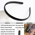 Cerchietto classico nero in plastica da 1,2 cm con doppia fila di denti per capelli - Superficie In Plastica Lucida Larga 12 Cm