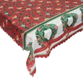 Festive red Christmas tablecloth with bell patterns and white floral border designs - Style F