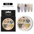 Mix nail art charms set with shells and golden studs in a 6-grid transparent carousel - Mixed Shell Decor Wheel (011)