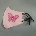 Pink ice silk sun protection mask featuring 3D butterfly decor and adjustable ear loops - Butterfly-Pink