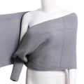 Gray knitted asymmetric shawl sweater sleeve shrug shown on a mannequin for women - One Size / Gray