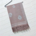 Pink cashmere-feel scarf with gray floral jacquard pattern and fringe tassels - Daisy Mauve