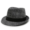 Men's classic black and grey herringbone wool fedora hat with decorative band - Gray