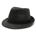 Classic dark grey wool fedora hat for men with black grosgrain ribbon and textured finish - Black