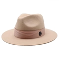 Classic wool fedora hat in sand beige with stylish wide brim and metal M detail - M (56-58cm) / Rice Pink