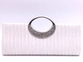 Elegant white pleated evening clutch bag featuring a silver rhinestone-studded oval handle - White