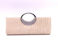 Off-white pleated evening clutch bag with sparkling diamond-encrusted silver handle - Apricot