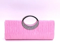 Elegant pink pleated evening clutch bag with circular rhinestone studded metal handle - Pink