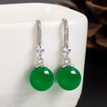 Ethnic green chalcedony drop earrings with silver hooks and zircon accents on ceramic cup - Green Agate Earrings (Copper Plated White Gold) / Green