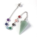 Green hexagonal crystal pendulum necklace with seven chakra beads on a silver chain - Green Aventurine With 7 Bead Chain
