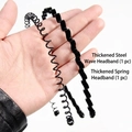 Set di due cerchietti per capelli da uomo in metallo nero con onde e spirali - Set Da 2 Pezzi - Motivo A Onde Ispessite + Molla Grezza [con Custodia Protettiva In Pelle]