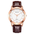 Classic quartz watch with rose gold case, white diamond-set dial and brown leather strap - Men's Style (Large Dial) / Brown Strap - Men's