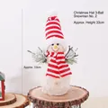 Christmas snowman figurine with red knit hat and scarf standing 33cm tall on wood - Santa Hat Three-Ball Snowman No. 2