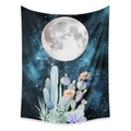 Bohemian moon phase tapestry with starry sky and cactus pattern in a vertical display - White Blue Starry Sky Moon Cactus (YCYX04)