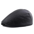 Classic black faux leather ivy cap with textured stitching and minimalist design - Black