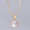 18K gold plated necklace with a round white mother of pearl pendant on a beaded chain - Gold-Round