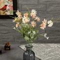 Artificial white and pink daisy flower bouquet in a grey ribbed glass vase for home decor - Champagne
