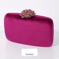 Fuchsia velvet hard shell evening clutch featuring a luxury rose rhinestone clasp - 17.5×5×13.5cm / Violet