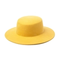 Flat top yellow wool felt boater hat with wide brim for winter fashion accessory - S (54-56cm) / Yellow