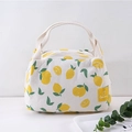 Insulated canvas lunch bag with yellow lemon print and secure rope handles - 23*15*15CM / Full Print Yellow Lemon